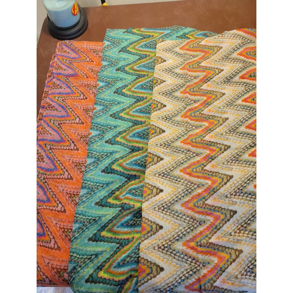 70's Lot of 3‎ NEW CG Infinity Scarves Orange Green Yellow Chevron